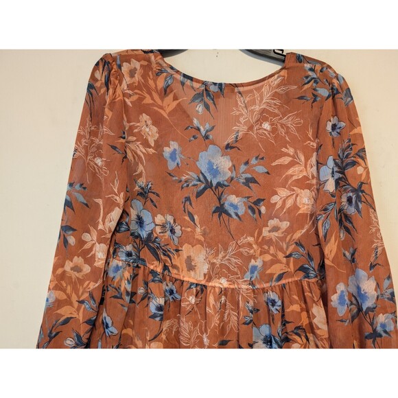 Nordstrom Women's Large Floral Puff Sleeve Multicolor V Neck Flare Dress NWOT - Picture 13 of 14